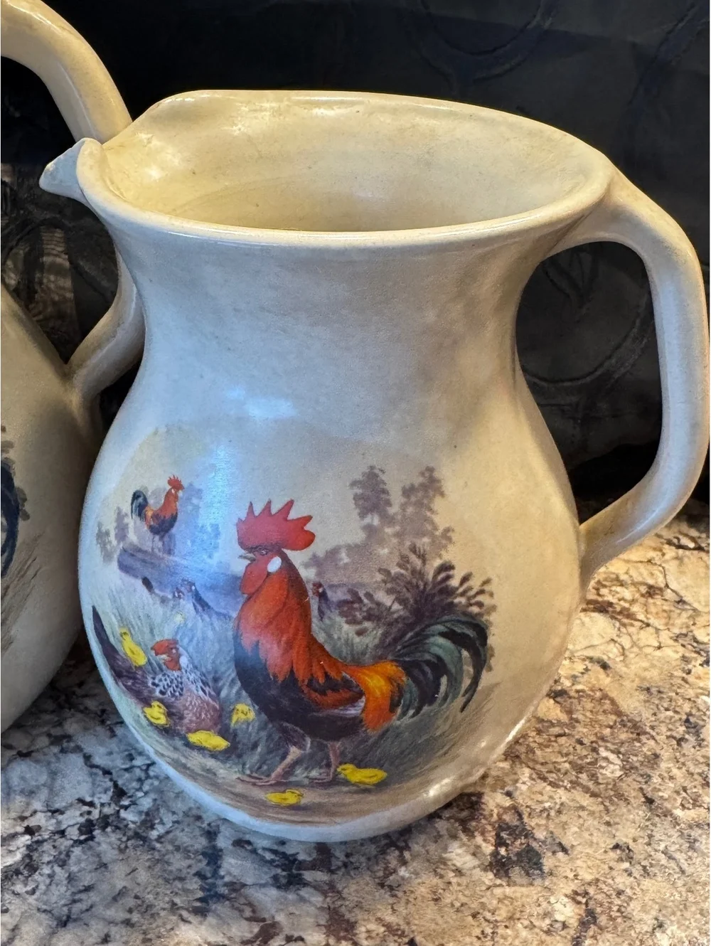Vintage Shaker & Thangs Pottery Rooster Pitcher and Crock Set